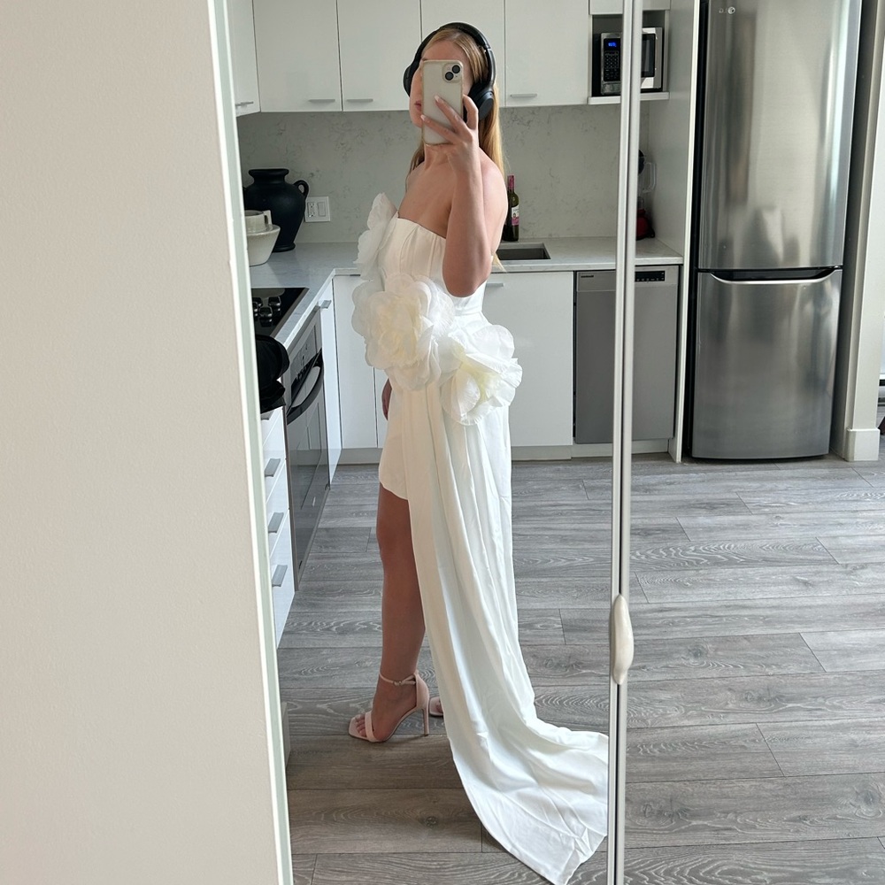 White floral Dress with train